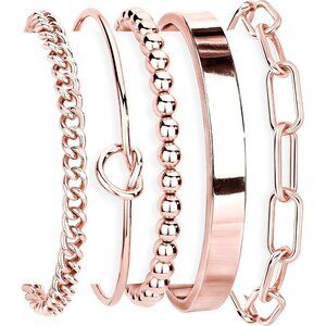 👑Women's Rose Gold Steel Set of 5 Chunky Jewelry Cuff Bangles Bracelets Set
